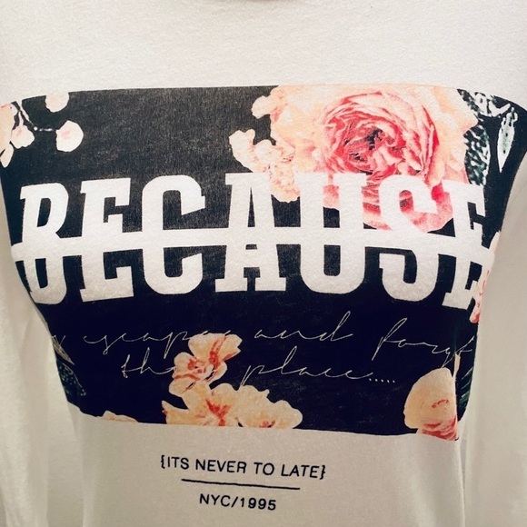 Forever 21 White BECAUSE ITS NEVER TO LATE Tee New - Picture 5 of 15